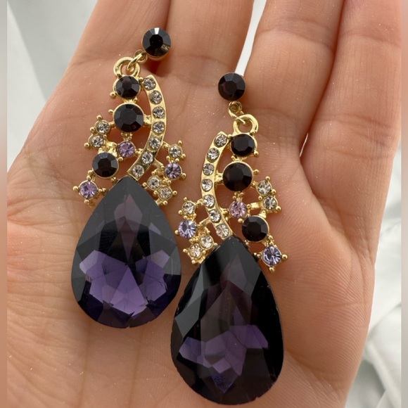 LuxPurple and Gold crystal Drop Earrings